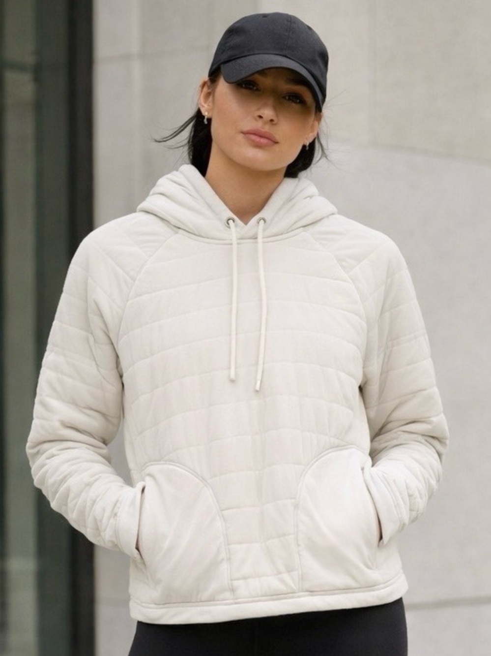 Lululemon Cream Quilted Pullover Hoodie Jacket Lined With Pockets Cozy Size 4
